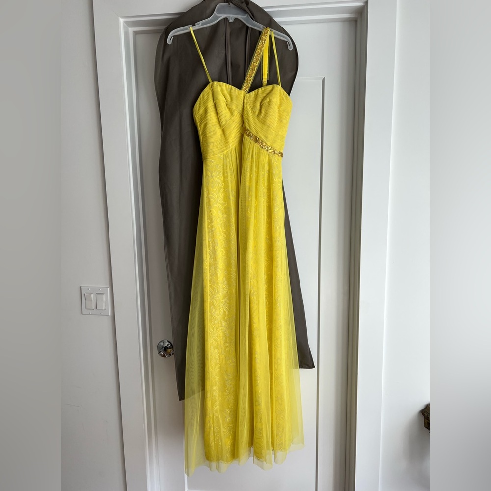 BCBG Yellow One shoulder Maxi Dress